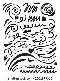 doodle set design elements isolated on white background . Hand drawn abstract scribble for concept design. vector illustration.