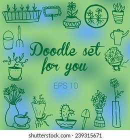 Doodle set with different flowers