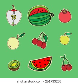 Doodle set of different fruits isolated on white background