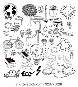 Doodle set - ecoeco, vector illustration.