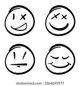 Doodle Emoji. Doodles Image Pictogram, Smile Emotion Funny Face, Happy Fun  Emoticon Line Icon, Sad Hand Drawn, Neat Outline Isolated Vector  Illustration. Illustration Of Emotion Face Expression Royalty Free SVG,  Cliparts, Vectors