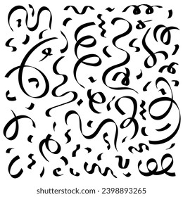 Doodle set of falling confetti.  Carnaval print ornament. Vector illustration background.