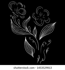Doodle set with flower outline hand line. Continuous line drawing. Abstract vector illustration. Vector illustration art. Black background.
