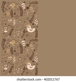 Doodle set with flowers, birds and eggs