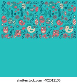 Doodle set with flowers, birds and eggs