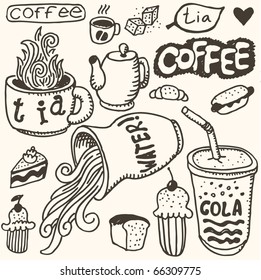 doodle set - food & coffee