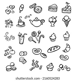 doodle set freehand drawing food and drink symbols and icons