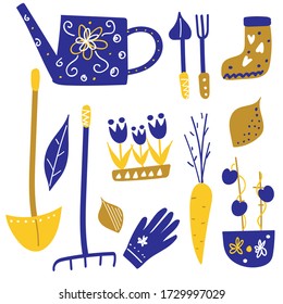 doodle set of garden elements. spring garden elements in vector