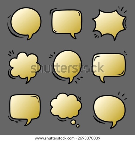 Doodle Set of Golden Empty Speech Bubbles Dialogue Box Collection