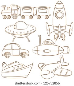 Doodle set with ground, water and air vehicle