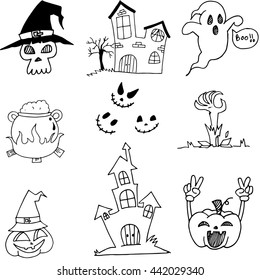 Doodle of Set halloween flat on white backgrounds