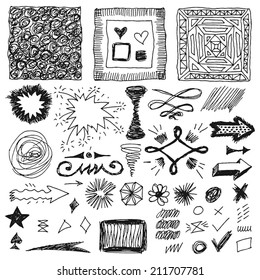 Doodle set of hand drawn abstract elements. Vector illustration.
