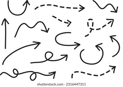 doodle set of hand drawn arrows .Vector doodle design elements. Illustration on a white background for business infographics, banners, web and concept design.