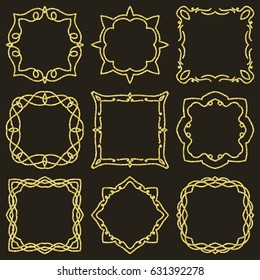 Doodle set hand drawn element for frames, logo, yoga, ethnic design. Gold, glitter, glitter. Set No. 9 of 9 items. Vector illustration.
