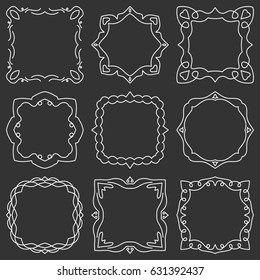 Doodle set hand drawn element for frames, logo, yoga, ethnic design. Set No. 24 of 9 items. Vector illustration.