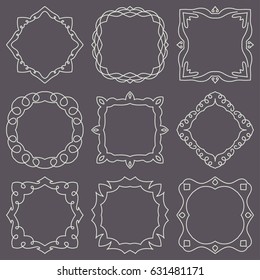Doodle set hand drawn element for frames, logo, yoga, ethnic design. Set No. 20 of 9 items. Vector illustration.