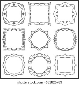 Doodle set hand drawn element for frames, logo, yoga, ethnic design. Set No. 18 of 9 items. Vector illustration.