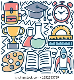 doodle set of hand drawn school tools with icons and design elements