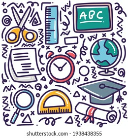 doodle set of hand drawn school tools with icons and design elements