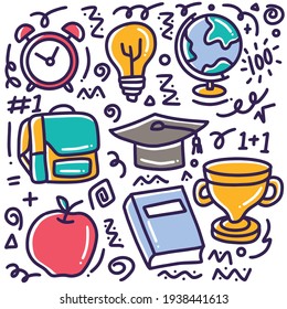 doodle set of hand drawn school tools with icons and design elements