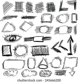 Doodle, set hand drawn shapes, line, circle, square, vector