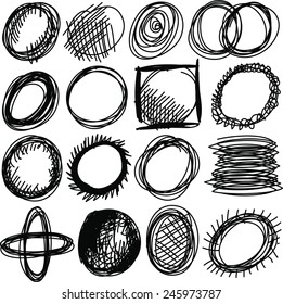 Doodle, set hand drawn shapes circle, vector