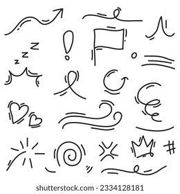 doodle set hand drawn, vector illustrator, doodle arrrow, love. wind effect and more