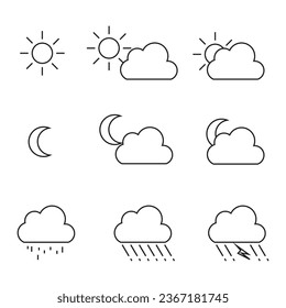 
doodle set of hand drawn vector sun, moon, clouds, rain
