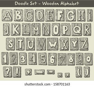 Doodle set: hand drawn wooden alphabet 