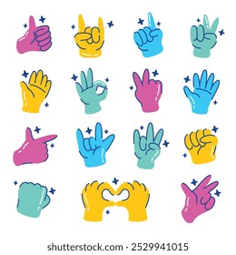 Ilustración vectorial de colección de signo de mano de conjunto de Doodle