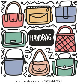 doodle set of handbag hand drawing with icons and design elements