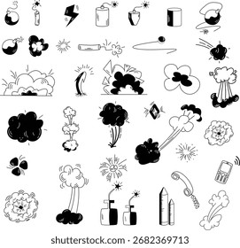 Doodle set of hand-drawn cartoony expression sign doodle.emoticon effects design elements,cute decorative brush stroke lines