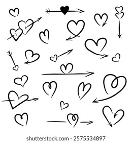 Doodle is a set of hand-drawn heart arrows. Elements for Valentine's Day