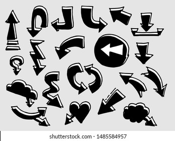 doodle set of hand-drawn style of abstract arrows for concept design element for comic book style. pop art style.