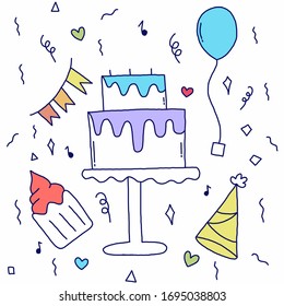 Doodle set of Happy Birthday elements.