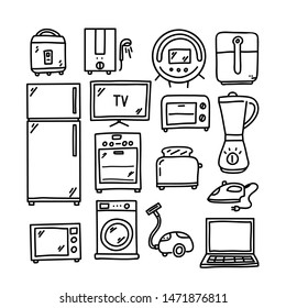 Doodle set home eletronic. Draw by hand. Vector illustration.