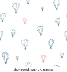 Doodle set of hot air balloons hand drawing isolated on white background. Seamless vector illustration