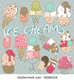 doodle set of ice creams