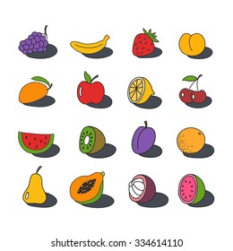 doodle set icon. fruit and berries. vector illustration