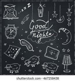Doodle set of images about good night  Vector illustration