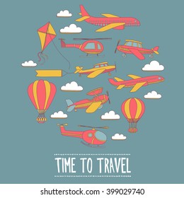 Doodle set of images Time to travel