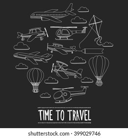 Doodle set of images Time to travel