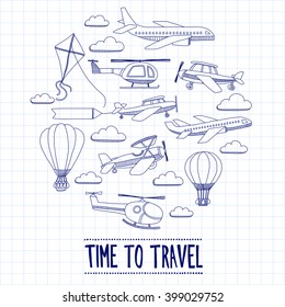 Doodle set of images Time to travel