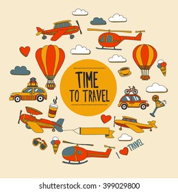 Doodle set of images Time to travel