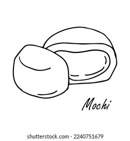 Doodle set of Japanese sweets. Hand drawn sketch of traditional desserts. Vector illustration on white background.