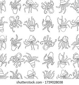 Doodle set of jellyfish. Jellyfish pattern. Marine theme.