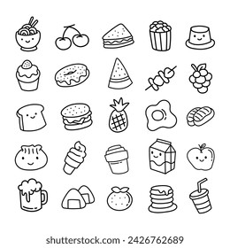 doodle set kawaii cute food illustration