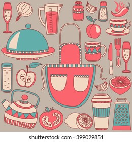 Doodle set of kitchenware items