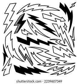 Iconos de Doodle Set Lightning Línea Art Vector Ilustración