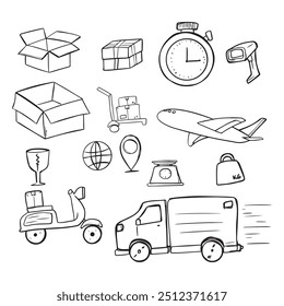Doodle Set Of Logistic Delivery Service